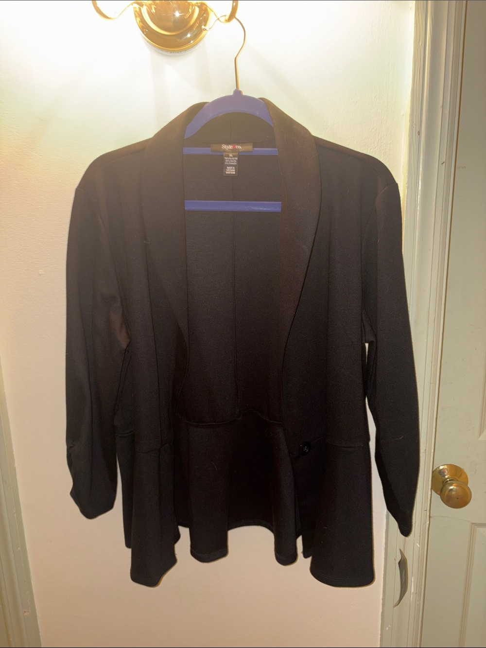 Style & Co. Black Open-Front Blazer with Draped Hem